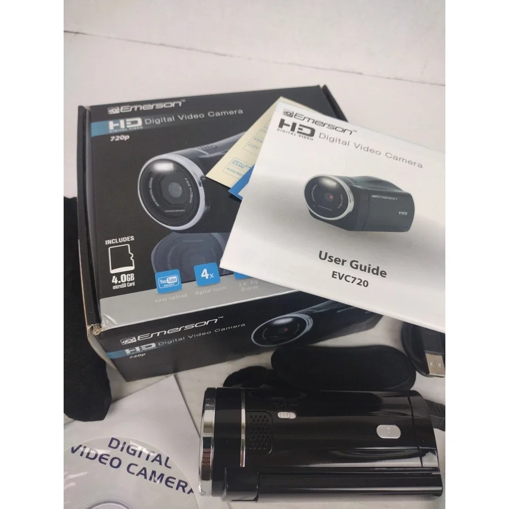 Emerson EVC720 HD 720p Digital Camcorder Tested Working W/Box and Manual